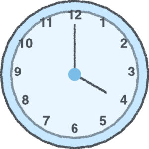 時計 イラスト クレヨン風 4時 スカイブルー 無料