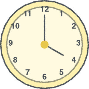 時計 イラスト クレヨン風 4時 イエロー 無料