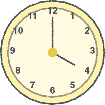 時計 イラスト クレヨン風 4時 イエロー 無料