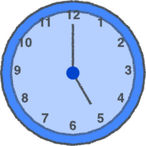 時計 イラスト クレヨン風 5時 ブルー 無料
