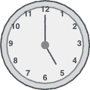 時計 イラスト クレヨン風 5時 グレー 無料