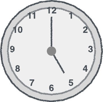 時計 イラスト クレヨン風 5時 グレー 無料