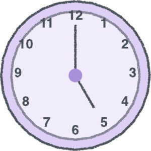 時計 イラスト クレヨン風 5時 ラベンダー 無料