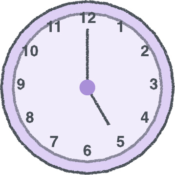 時計 イラスト クレヨン風 5時 ラベンダー 無料
