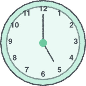 時計 イラスト クレヨン風 5時 ミント 無料