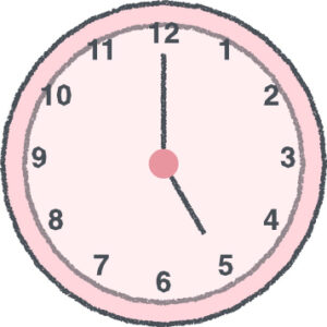 時計 イラスト クレヨン風 5時 ピンク 無料