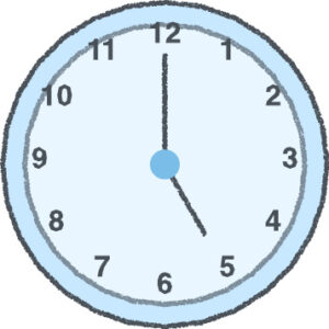 時計 イラスト クレヨン風 5時 スカイブルー 無料