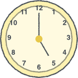 時計 イラスト クレヨン風 5時 イエロー 無料