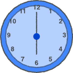 時計 イラスト クレヨン風 6時 ブルー 無料