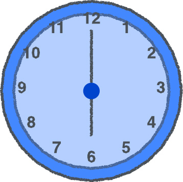 時計 イラスト クレヨン風 6時 ブルー 無料