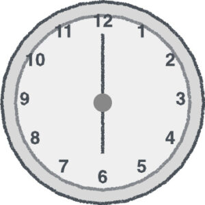 時計 イラスト クレヨン風 6時 グレー 無料