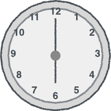 時計 イラスト クレヨン風 6時 グレー 無料