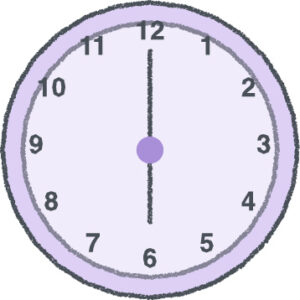 時計 イラスト クレヨン風 6時 ラベンダー 無料