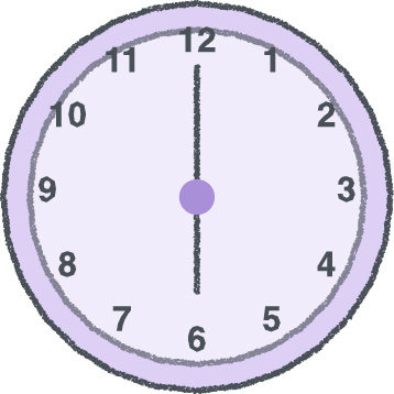 時計 イラスト クレヨン風 6時 ラベンダー 無料