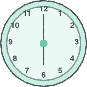 時計 イラスト クレヨン風 6時 ミント 無料
