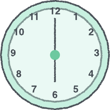 時計 イラスト クレヨン風 6時 ミント 無料