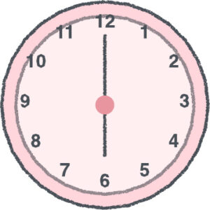時計 イラスト クレヨン風 6時 ピンク 無料