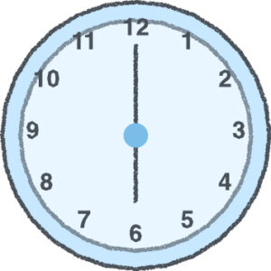 時計 イラスト クレヨン風 6時 スカイブルー 無料