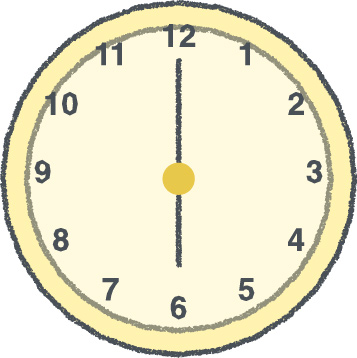 時計 イラスト クレヨン風 6時 イエロー 無料