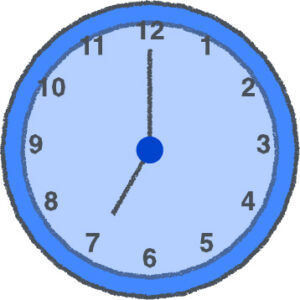 時計 イラスト クレヨン風 7時 ブルー 無料