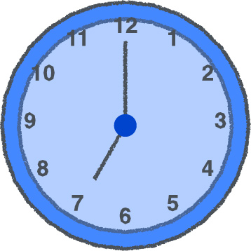 時計 イラスト クレヨン風 7時 ブルー 無料