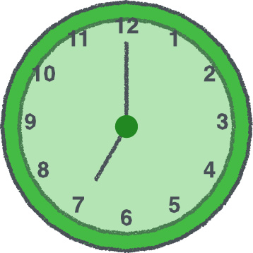 時計 イラスト クレヨン風 7時 グリーン 無料