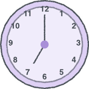 時計 イラスト クレヨン風 7時 ラベンダー 無料