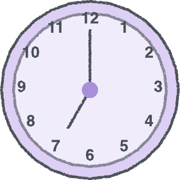 時計 イラスト クレヨン風 7時 ラベンダー 無料