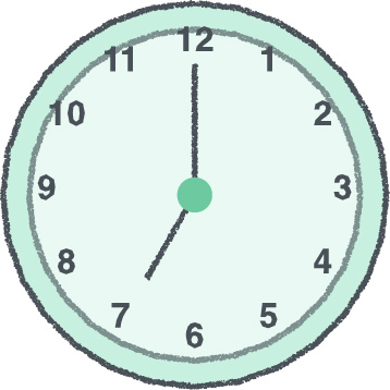 時計 イラスト クレヨン風 7時 ミント 無料
