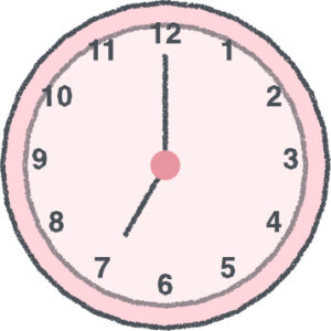 時計 イラスト クレヨン風 7時 ピンク 無料