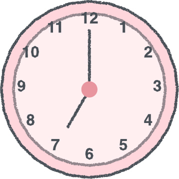 時計 イラスト クレヨン風 7時 ピンク 無料
