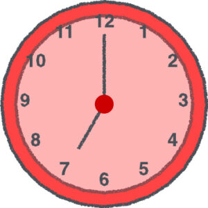 時計 イラスト クレヨン風 7時 レッド 無料