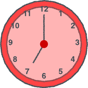 時計 イラスト クレヨン風 7時 レッド 無料