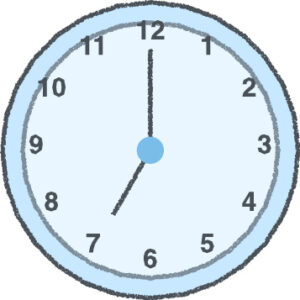 時計 イラスト クレヨン風 7時 スカイブルー 無料
