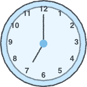 時計 イラスト クレヨン風 7時 スカイブルー 無料