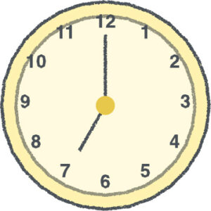 時計 イラスト クレヨン風 7時 イエロー 無料