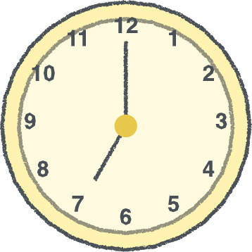 時計 イラスト クレヨン風 7時 イエロー 無料