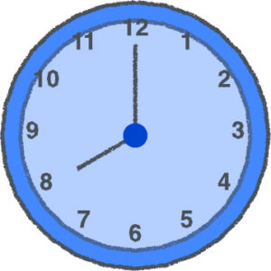 時計 イラスト クレヨン風 8時 ブルー 無料