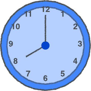 時計 イラスト クレヨン風 8時 ブルー 無料