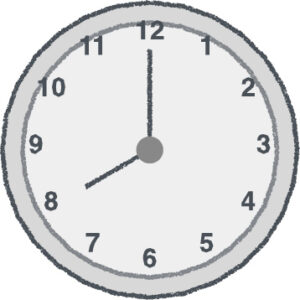 時計 イラスト クレヨン風 8時 グレー 無料