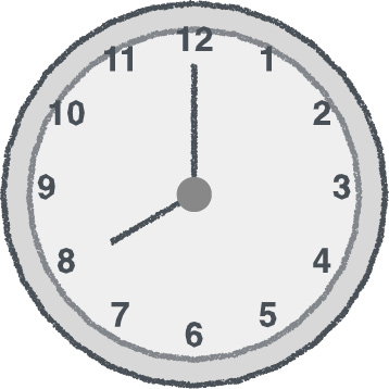 時計 イラスト クレヨン風 8時 グレー 無料