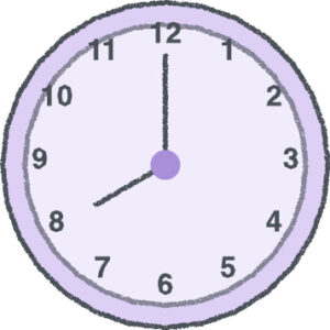時計 イラスト クレヨン風 8時 ラベンダー 無料