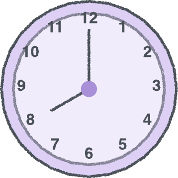 時計 イラスト クレヨン風 8時 ラベンダー 無料