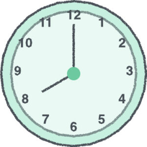 時計 イラスト クレヨン風 8時 ミント 無料