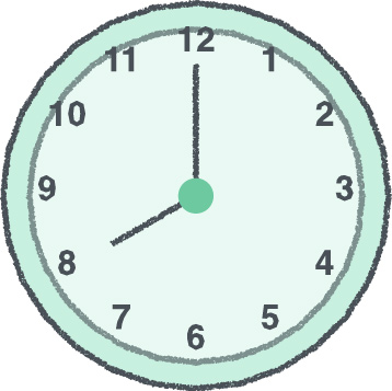 時計 イラスト クレヨン風 8時 ミント 無料