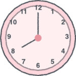 時計 イラスト クレヨン風 8時 ピンク 無料
