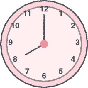 時計 イラスト クレヨン風 8時 ピンク 無料