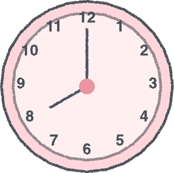 時計 イラスト クレヨン風 8時 ピンク 無料
