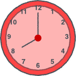 時計 イラスト クレヨン風 8時 レッド 無料