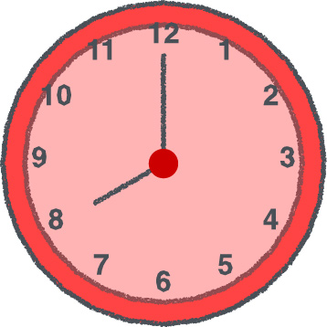 時計 イラスト クレヨン風 8時 レッド 無料